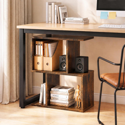3-Tier Geometric Bookshelf Freestanding Display Shelf Side Table Set of 2-Brown LuxuryLifeWay Online Store