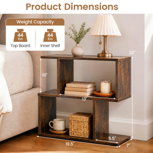 3-Tier Geometric Bookshelf Freestanding Display Shelf Side Table Set of 2-Brown LuxuryLifeWay Online Store