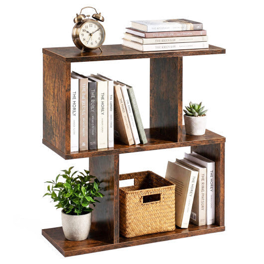 3-Tier Geometric Bookshelf Freestanding Display Shelf Side Table Set of 2-Brown LuxuryLifeWay Online Store