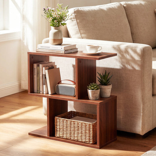 3-Tier Geometric Bookshelf Freestanding Display Shelf Side Table Set of 2-Brown LuxuryLifeWay Online Store