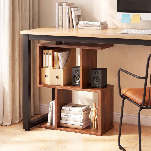3-Tier Geometric Bookshelf Freestanding Display Shelf Side Table Set of 2-Brown LuxuryLifeWay Online Store