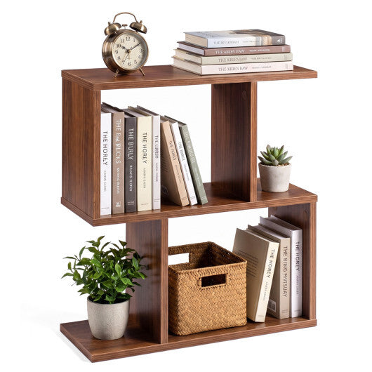 3-Tier Geometric Bookshelf Freestanding Display Shelf Side Table Set of 2-Brown LuxuryLifeWay Online Store