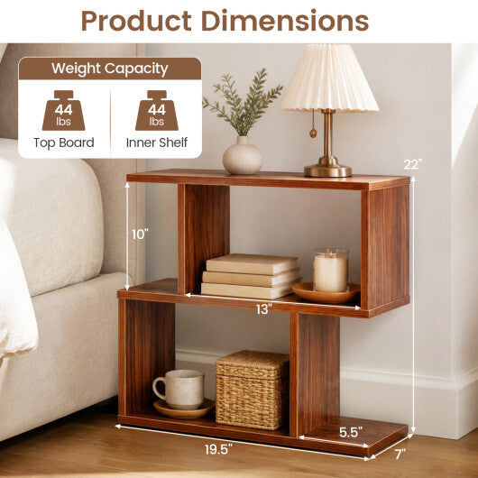 3-Tier Geometric Bookshelf Freestanding Display Shelf Side Table Set of 2-Brown LuxuryLifeWay Online Store