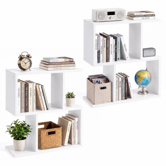 3-Tier Geometric Bookshelf Freestanding Display Shelf Side Table Set of 2-Brown LuxuryLifeWay Online Store