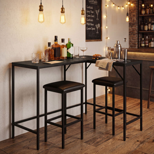 3-Piece Convertible L-Shaped Kitchen Table Chair Set with 2 AC Outlets  USB Port and Type-C Port-Black LuxuryLifeWay Online Store