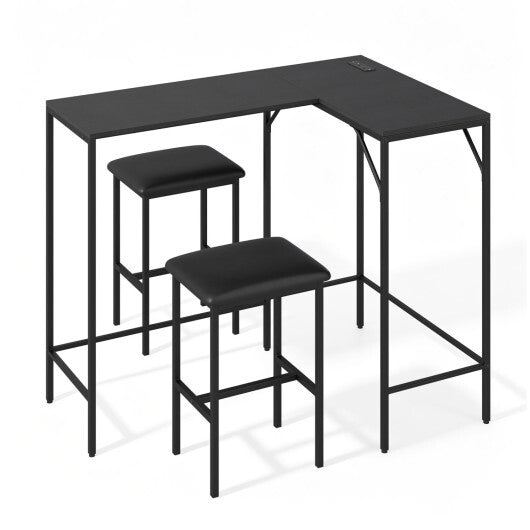 3-Piece Convertible L-Shaped Kitchen Table Chair Set with 2 AC Outlets  USB Port and Type-C Port-Black LuxuryLifeWay Online Store
