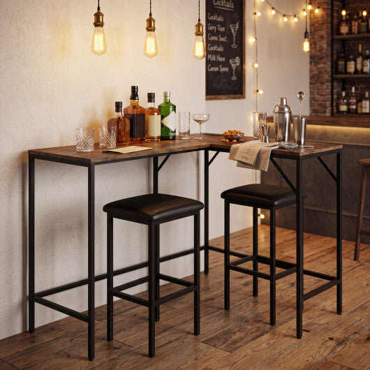 3-Piece Convertible L-Shaped Kitchen Table Chair Set with 2 AC Outlets  USB Port and Type-C Port-Black LuxuryLifeWay Online Store