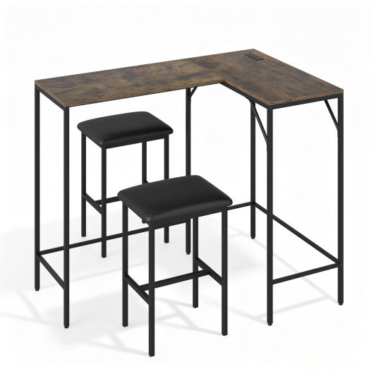 3-Piece Convertible L-Shaped Kitchen Table Chair Set with 2 AC Outlets  USB Port and Type-C Port-Black LuxuryLifeWay Online Store