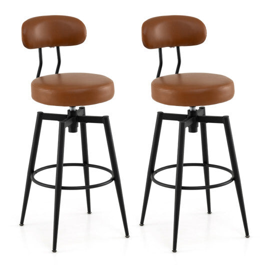 Set of 2 Swivel Barstools Faux Leather with Upholstered Seat and Back-Brown LuxuryLifeWay Online Store