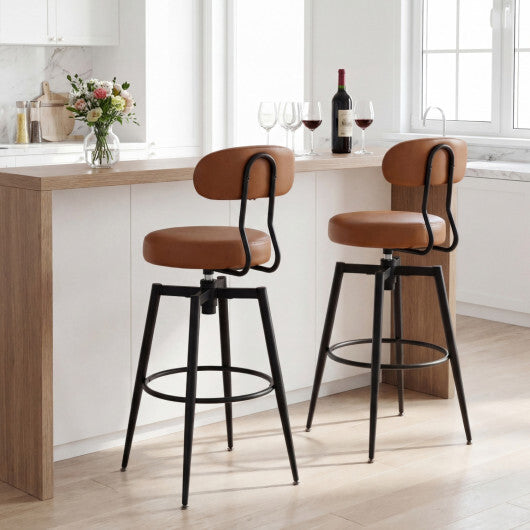 Set of 2 Swivel Barstools Faux Leather with Upholstered Seat and Back-Brown LuxuryLifeWay Online Store
