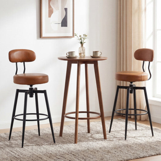Set of 2 Swivel Barstools Faux Leather with Upholstered Seat and Back-Brown LuxuryLifeWay Online Store