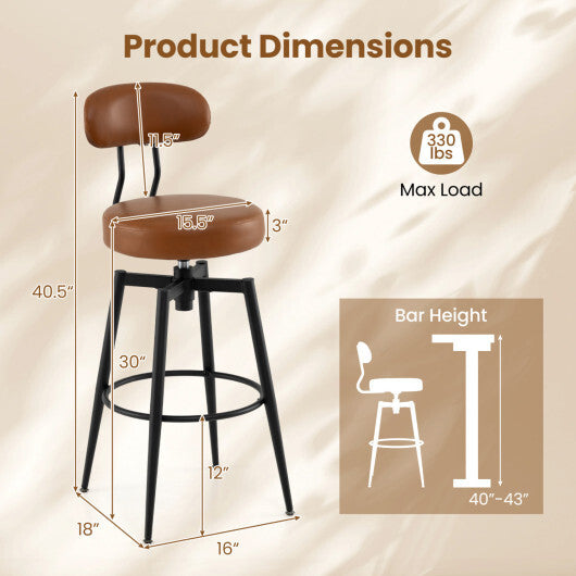 Set of 2 Swivel Barstools Faux Leather with Upholstered Seat and Back-Brown LuxuryLifeWay Online Store