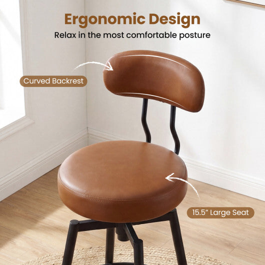 Set of 2 Swivel Barstools Faux Leather with Upholstered Seat and Back-Brown LuxuryLifeWay Online Store