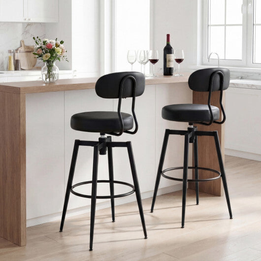 Set of 2 Swivel Barstools Faux Leather with Upholstered Seat and Back-Brown LuxuryLifeWay Online Store