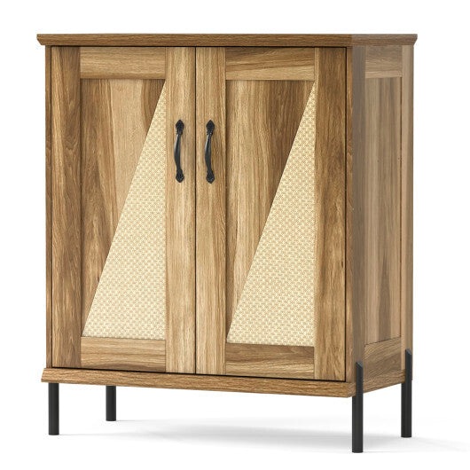5-Tier Wooden Farmhouse Shoe Cabinet with Woven Rattan Doors-Natural LuxuryLifeWay Online Store