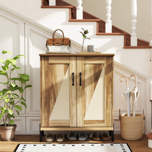 5-Tier Wooden Farmhouse Shoe Cabinet with Woven Rattan Doors-Natural LuxuryLifeWay Online Store