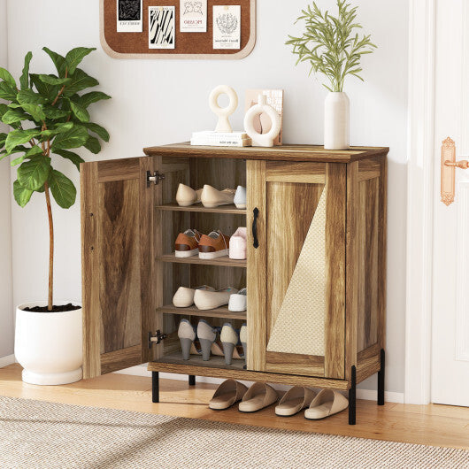 5-Tier Wooden Farmhouse Shoe Cabinet with Woven Rattan Doors-Natural LuxuryLifeWay Online Store
