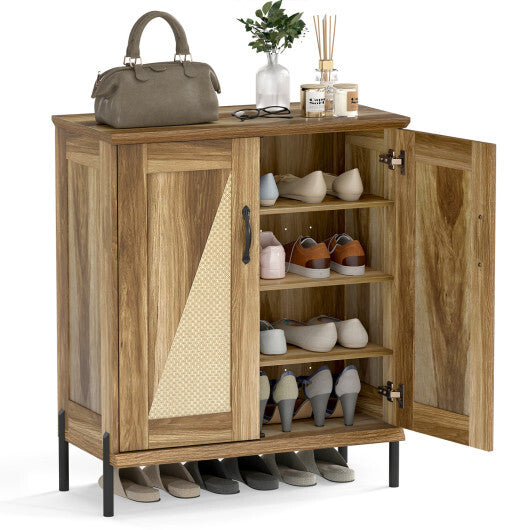 5-Tier Wooden Farmhouse Shoe Cabinet with Woven Rattan Doors-Natural LuxuryLifeWay Online Store