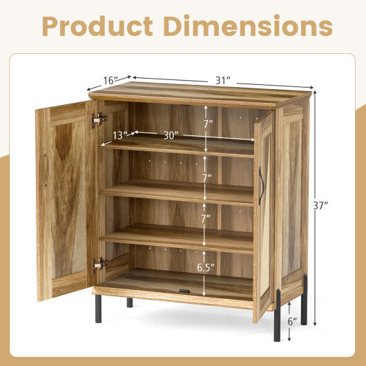 5-Tier Wooden Farmhouse Shoe Cabinet with Woven Rattan Doors-Natural LuxuryLifeWay Online Store