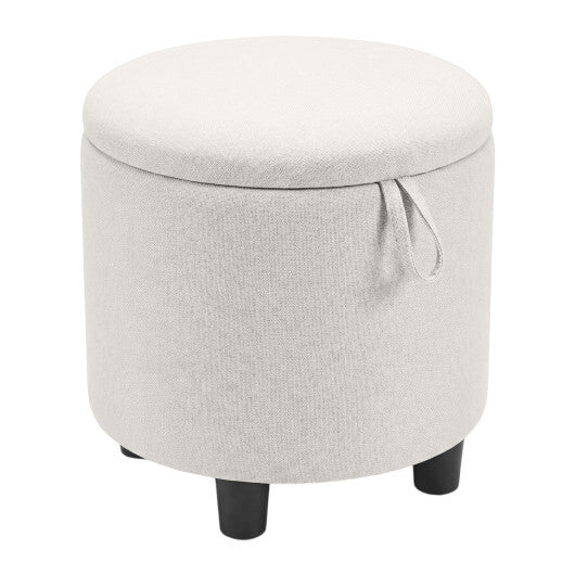 Round Storage Ottoman Linen Fabric Upholstered Footrest Stool-Beige LuxuryLifeWay Online Store