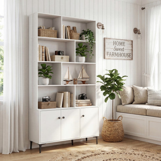 Bookshelf with 3 Doors and 2 Anti-Tipping Kits for Home Office-White LuxuryLifeWay Online Store
