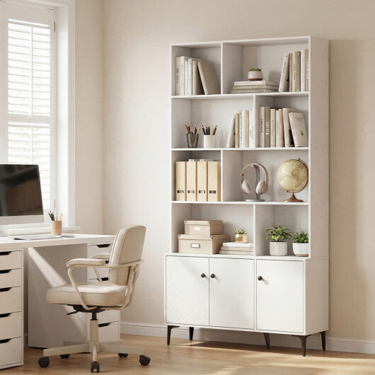Bookshelf with 3 Doors and 2 Anti-Tipping Kits for Home Office-White LuxuryLifeWay Online Store