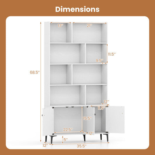 Bookshelf with 3 Doors and 2 Anti-Tipping Kits for Home Office-White LuxuryLifeWay Online Store