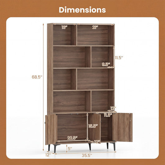 Bookshelf with 3 Doors and 2 Anti-Tipping Kits for Home Office-White LuxuryLifeWay Online Store