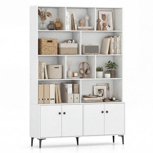 Bookshelf with 4 Doors and 2 Anti-Tipping Kits for Home Office-White LuxuryLifeWay Online Store