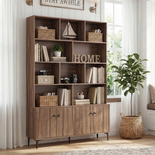 Bookshelf with 4 Doors and 2 Anti-Tipping Kits for Home Office-White