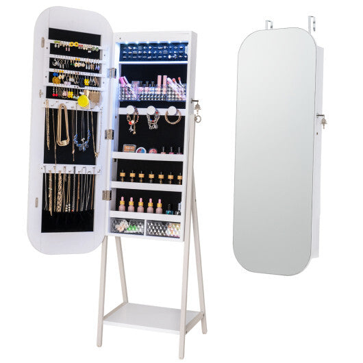 Jewelry Cabinet with Full-Length Mirror Large Storage Capacity-White LuxuryLifeWay Online Store
