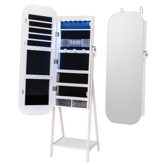 Jewelry Cabinet with Full-Length Mirror Large Storage Capacity-White LuxuryLifeWay Online Store