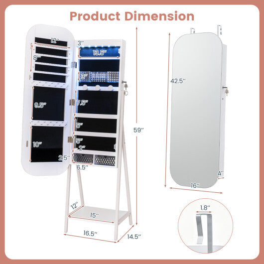 Jewelry Cabinet with Full-Length Mirror Large Storage Capacity-White LuxuryLifeWay Online Store