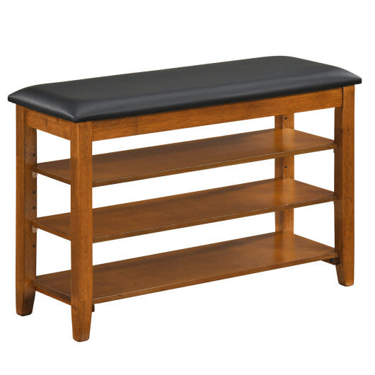 3-Tier Shoe Rack Bench with Adjustable Shelves and Soft Cushion for Entryway and Living Room-Brown LuxuryLifeWay Online Store