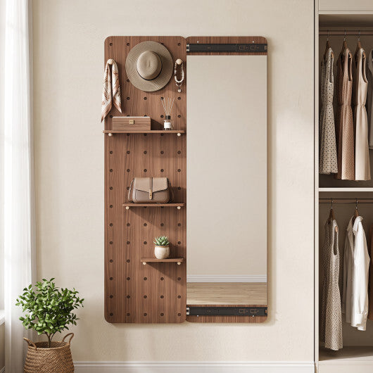 Solid Wood Full Length Mirror with Pegboard & Shelves and Hooks for Entryway-Natural LuxuryLifeWay Online Store