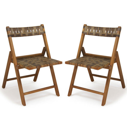Teak Folding Chairs Set of 2 with Hand-Woven Rattan and Contoured Back LuxuryLifeWay Online Store