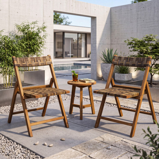 Teak Folding Chairs Set of 2 with Hand-Woven Rattan and Contoured Back LuxuryLifeWay Online Store