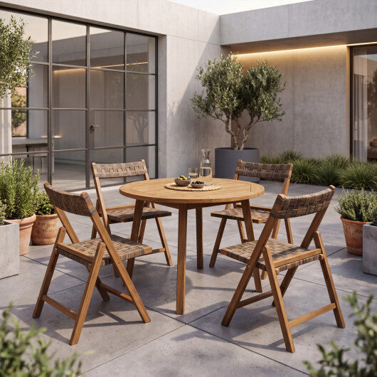 Teak Folding Chairs Set of 2 with Hand-Woven Rattan and Contoured Back LuxuryLifeWay Online Store