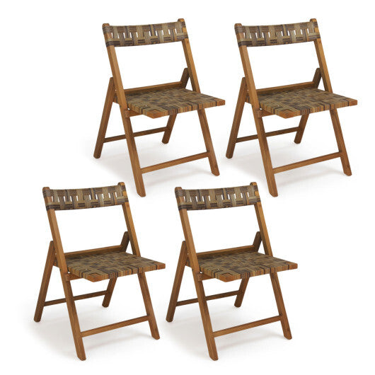 Teak Folding Chairs Set of 2 with Hand-Woven Rattan and Contoured Back LuxuryLifeWay Online Store