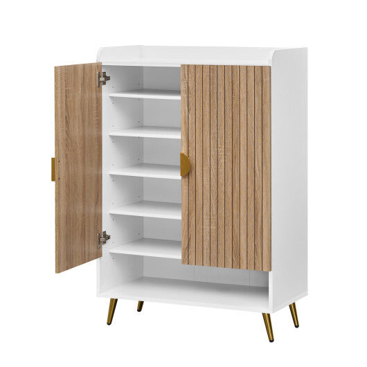 44" Tall Shoe Storage Cabinet with 7-Tier Doors and Adjustable Shelves for Entryway-Rustic Brown LuxuryLifeWay Online Store