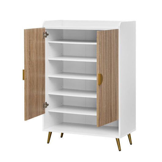 44" Tall Shoe Storage Cabinet with 7-Tier Doors and Adjustable Shelves for Entryway-Rustic Brown LuxuryLifeWay Online Store