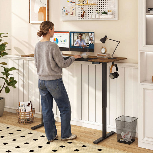 63 x 24 Inch Height Adjustable Sit Stand Computer Desk with 3 Memory Presets-Rustic Brown LuxuryLifeWay Online Store