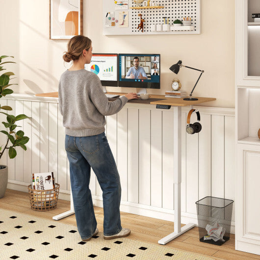 63 x 24 Inch Height Adjustable Sit Stand Computer Desk with 3 Memory Presets-Rustic Brown LuxuryLifeWay Online Store