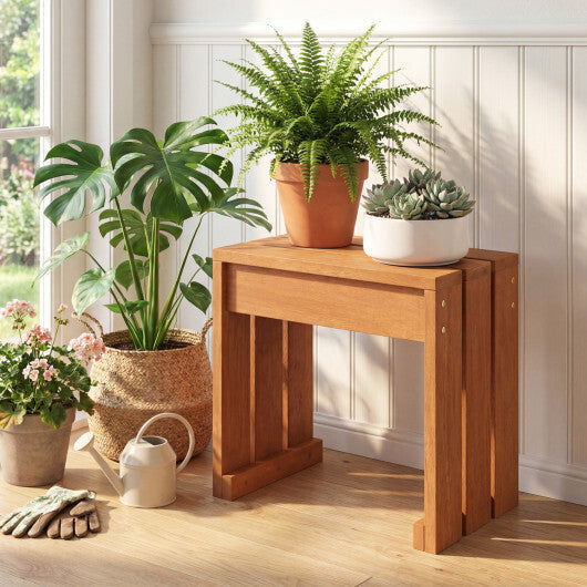 Outdoor Garden Bench Single Person Patio Backless Bench with Solid Wooden Frame LuxuryLifeWay Online Store