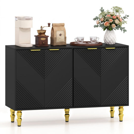 47" Sideboard Buffet Cabinet with 4 Chevron Fluted Doors & Anti-Toppling Devices for Kitchen-Black LuxuryLifeWay Online Store