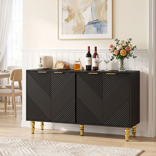 47" Sideboard Buffet Cabinet with 4 Chevron Fluted Doors & Anti-Toppling Devices for Kitchen-Black LuxuryLifeWay Online Store
