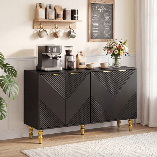 47" Sideboard Buffet Cabinet with 4 Chevron Fluted Doors & Anti-Toppling Devices for Kitchen-Black LuxuryLifeWay Online Store