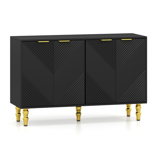 47" Sideboard Buffet Cabinet with 4 Chevron Fluted Doors & Anti-Toppling Devices for Kitchen-Black LuxuryLifeWay Online Store