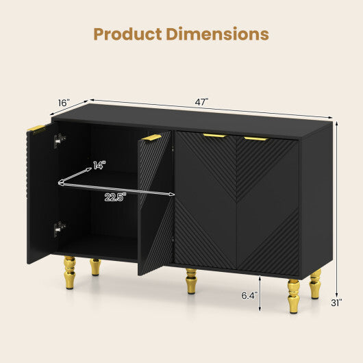 47" Sideboard Buffet Cabinet with 4 Chevron Fluted Doors & Anti-Toppling Devices for Kitchen-Black LuxuryLifeWay Online Store