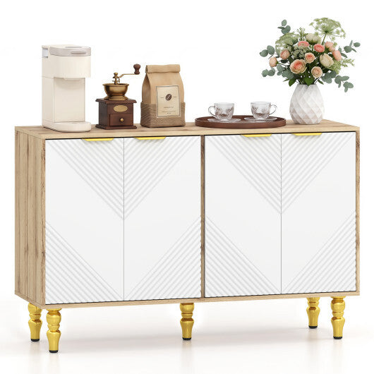 47" Sideboard Buffet Cabinet with 4 Chevron Fluted Doors & Anti-Toppling Devices for Kitchen-Black LuxuryLifeWay Online Store